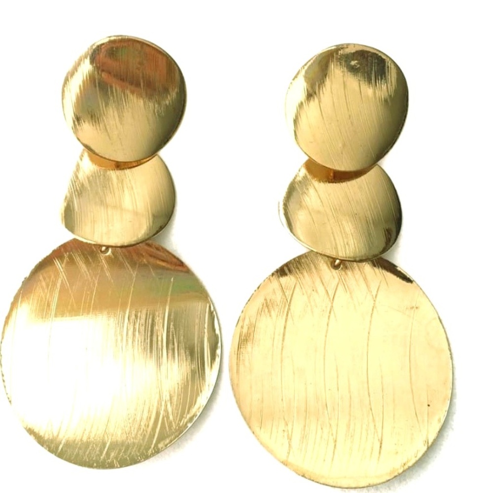 18K Gold Brushed Metal Drop Earring